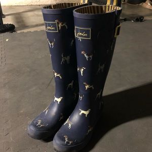 Joules Navy Dog Print Rainboots